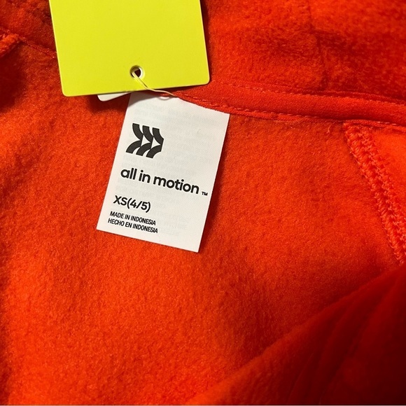 All In Motion Boys XS Micro-fleece Hoodie Thumbhole Cuffs Orange Quarter Zip NWT - Picture 6 of 9
